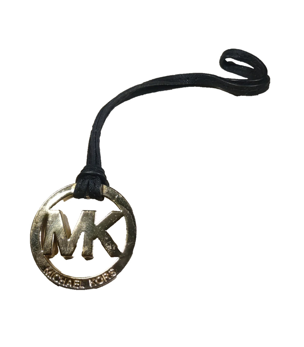 Michael Kors Luggage Tie Clip Gold Tone Black Leather Strap